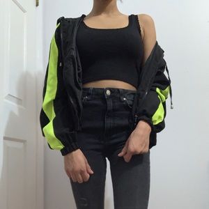 This is a super cute black and neon jacket.